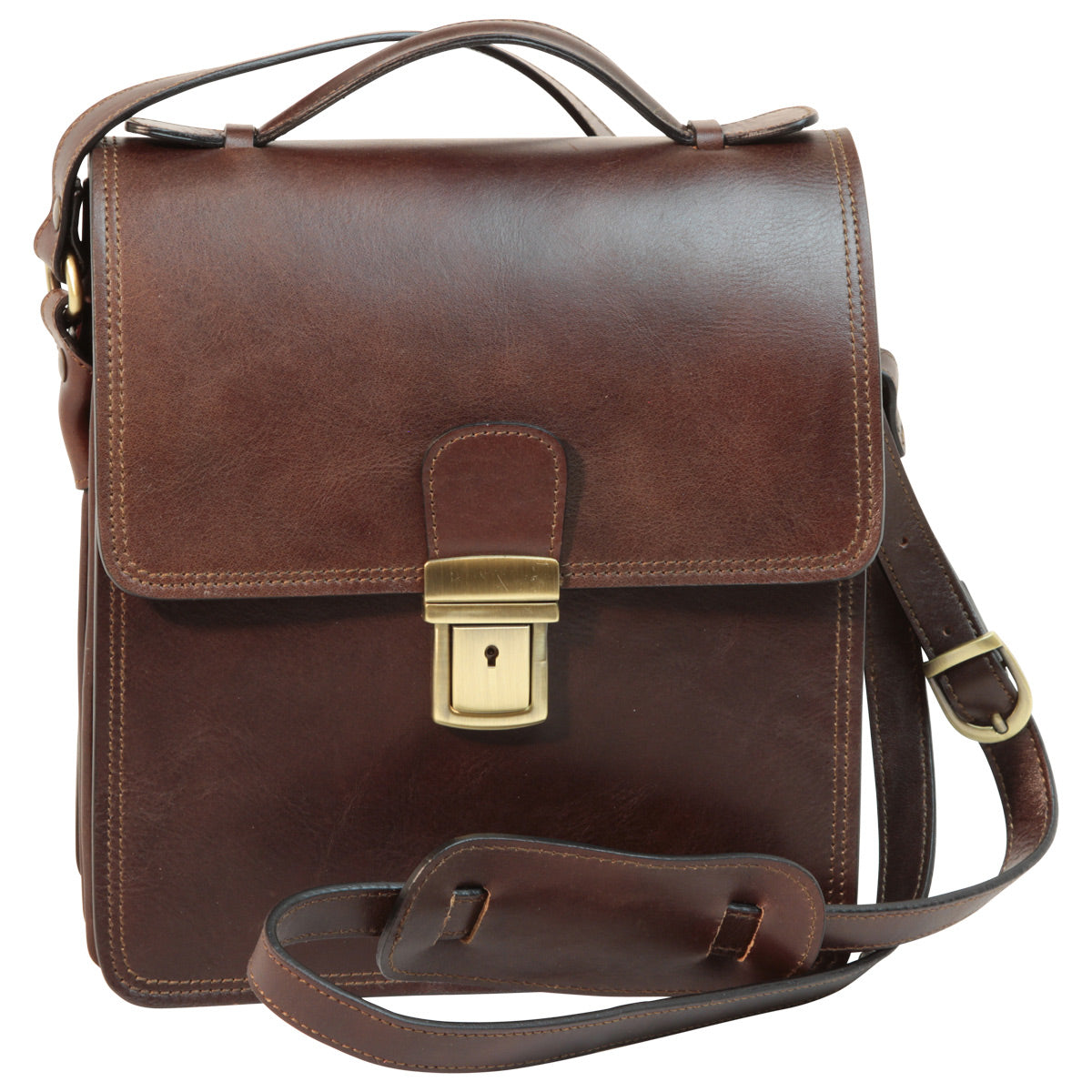 Leather Cross Body Satchel Bag - Dark Brown-0