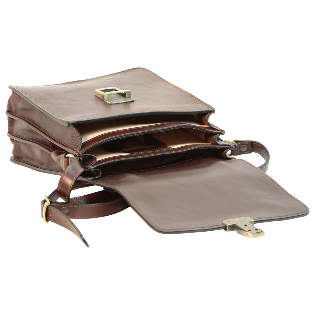 Leather Cross Body Satchel Bag - Dark Brown-1