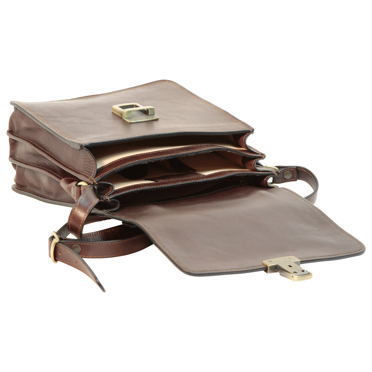 Leather Cross Body Satchel Bag - Dark Brown-1