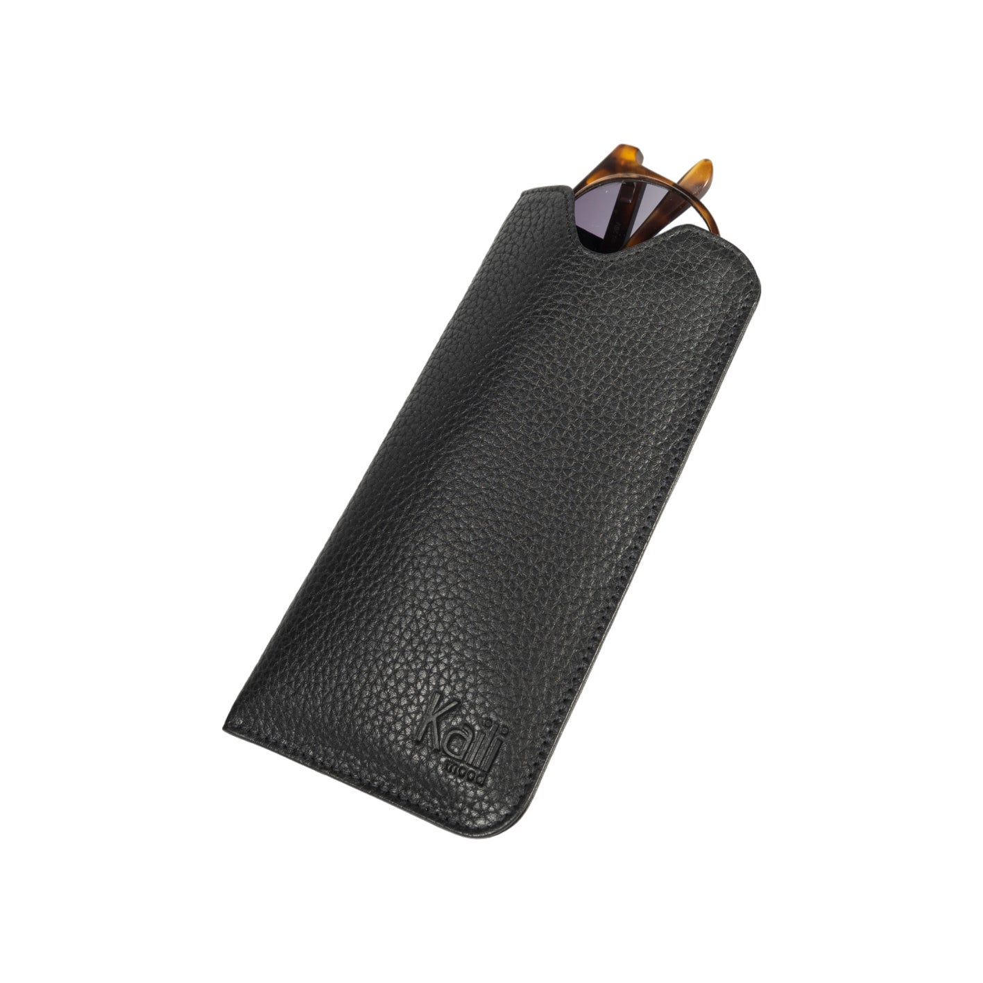 K0030AB | Custodia per Occhiali in Vera Pelle pieno fiore, grana dollaro - Colore Nero - Dimensioni: cm 8,5 x 16,5 x 0,5 - Confezione: Scatola regalo fondo/coperchio-1
