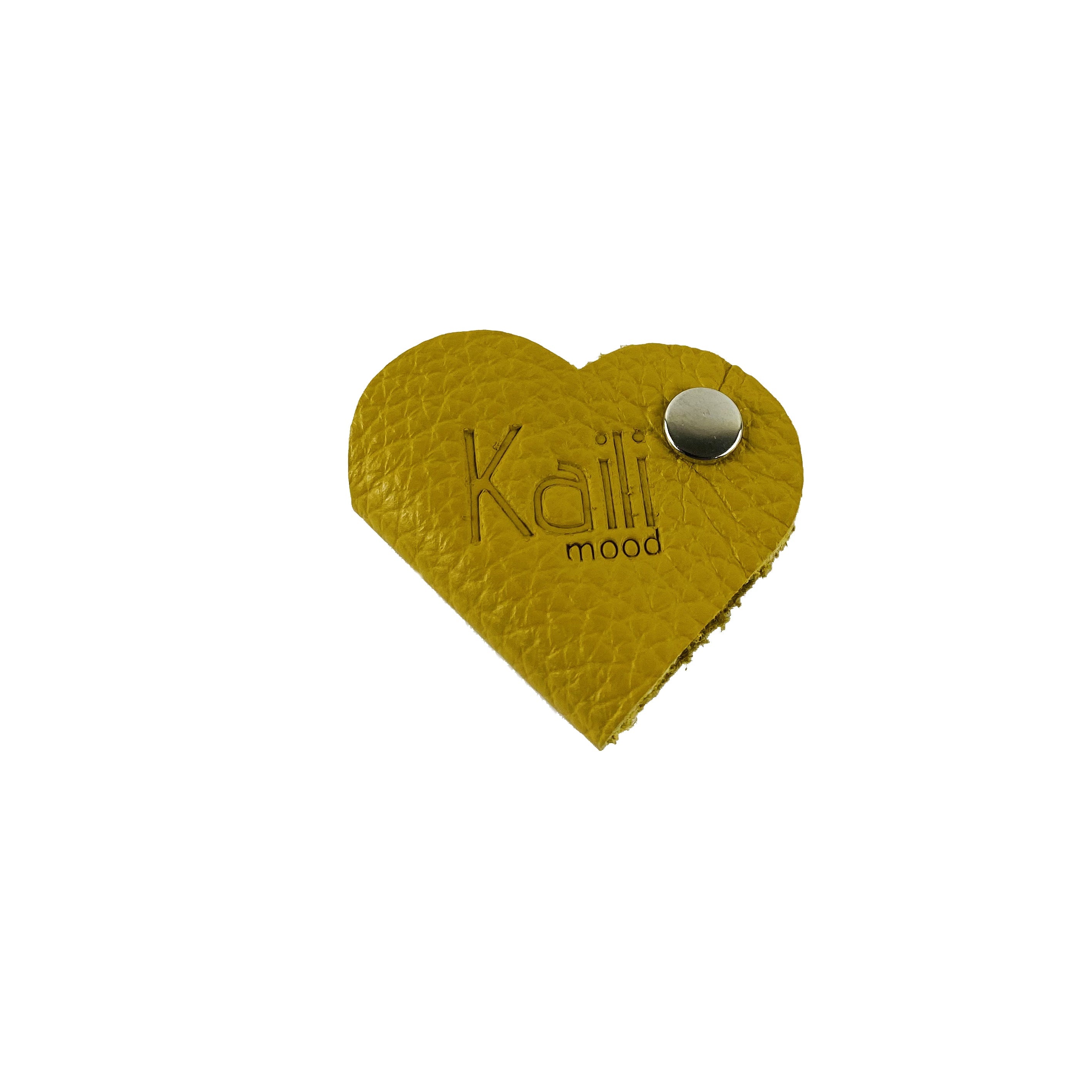 K0039RB | Heart Cable Winder Made in Italy in Genuine Full Grain Leather, Dollar Grain - Yellow Color - Dimensions: 5 x 8 x 0.5 cm - Packaging: Rigid Gift Box with bottom/lid-3